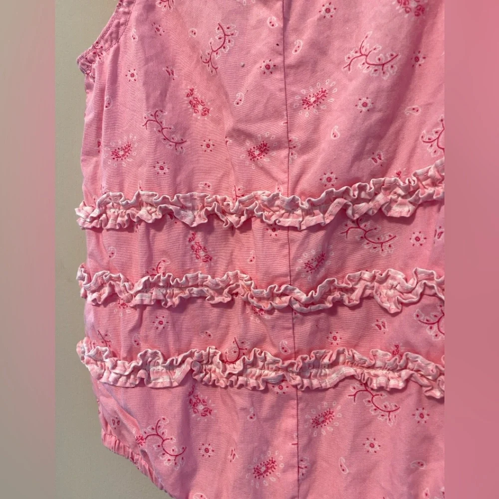 Vintage Pink Bubble Romper Cottagecore Gingham Ruffles Baby Girl Western Boho - Picture 8 of 10